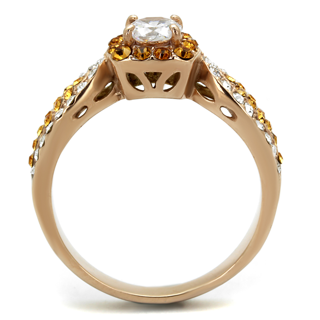 1.45 Clear and Topaz Cz Rose Gold Stainless Steel Engagement Ring Womens Size 5-10 Image 3
