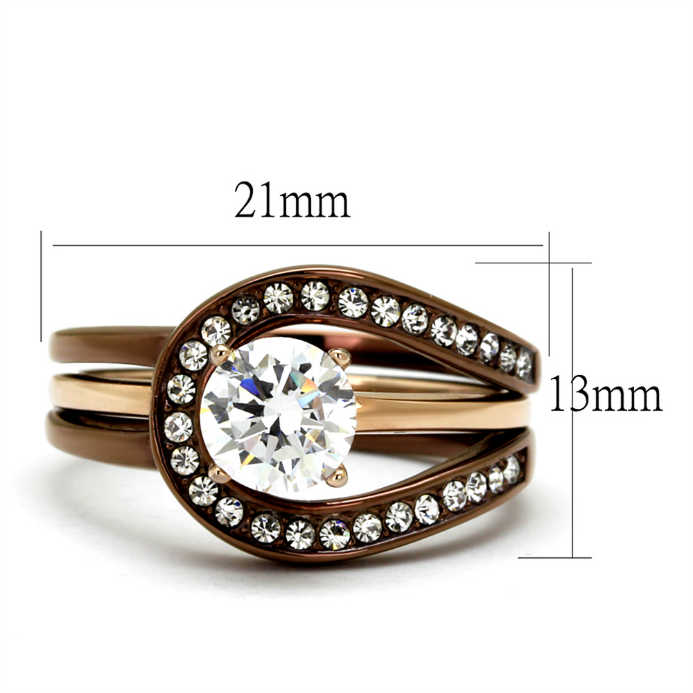 1Ct Cz Rose Gold and Brown Stainless Steel 2 Piece Wedding Ring Set Womens Sz 5-10 Image 2
