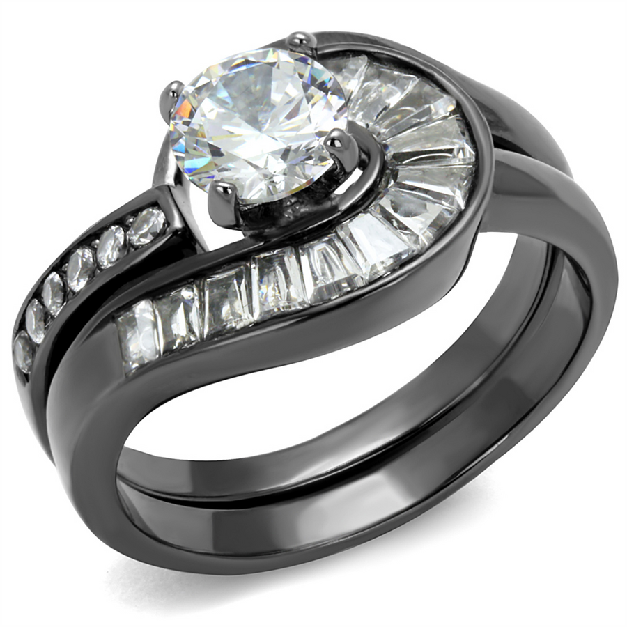 1.38 Ct Round and Bagguete Cz Gray Stainless Steel Wedding Ring Set Womens Sz 5-10 Image 1