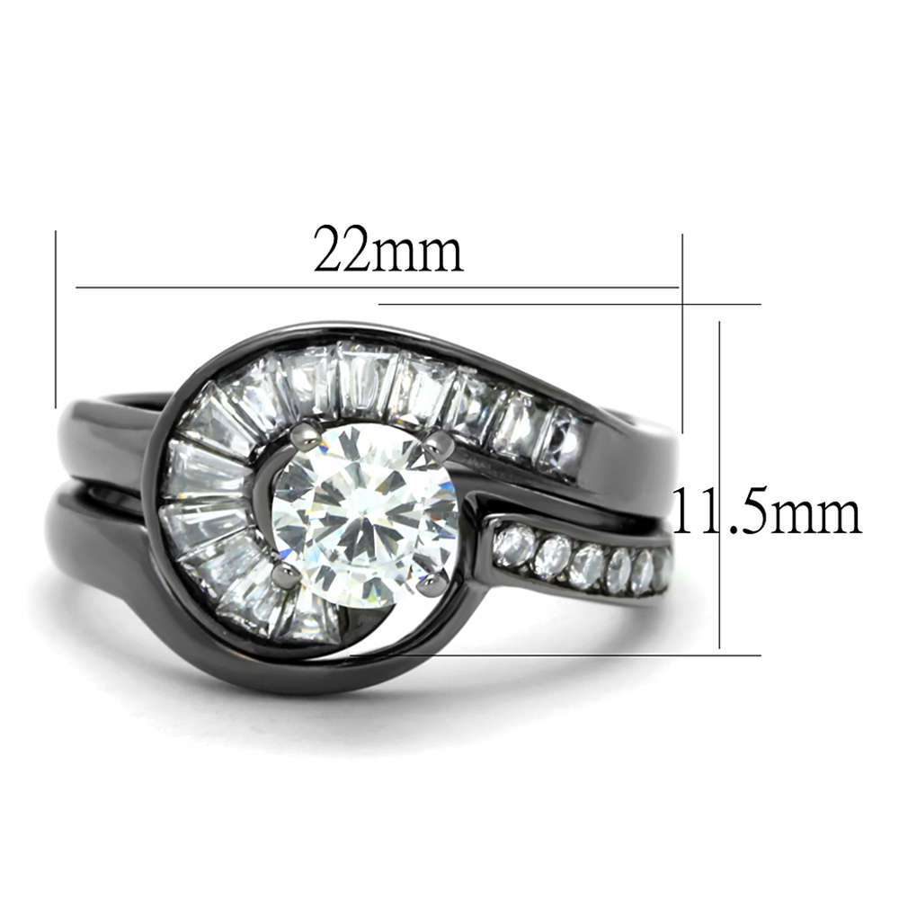 1.38 Ct Round and Bagguete Cz Gray Stainless Steel Wedding Ring Set Womens Sz 5-10 Image 2