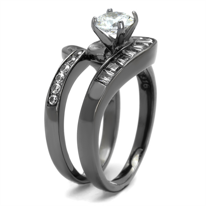 1.38 Ct Round and Bagguete Cz Gray Stainless Steel Wedding Ring Set Womens Sz 5-10 Image 4