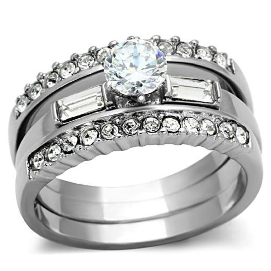 1Ct Round Cut and Baguette 3 Piece Wedding and Engagement Ring Set Womens Size 5-10 Image 1