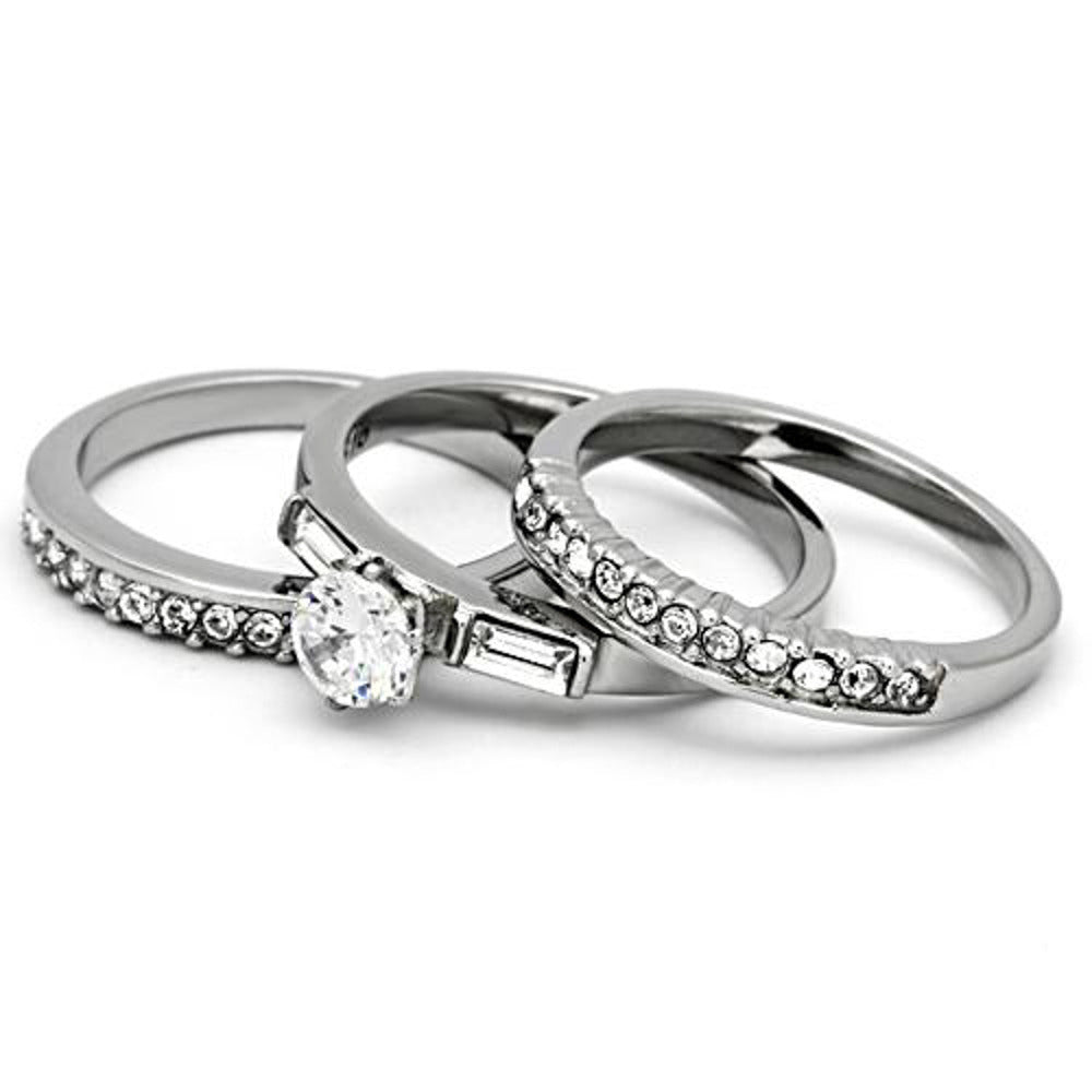 1Ct Round Cut and Baguette 3 Piece Wedding and Engagement Ring Set Womens Size 5-10 Image 2