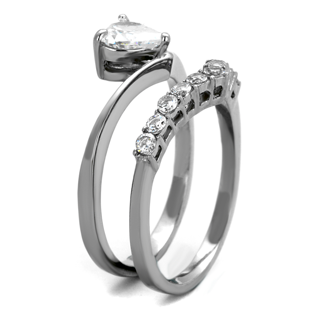 1.07 Ct Heart Shape Zirconia Stainless Steel Wedding Ring Set Womens Size 5-10 Image 4