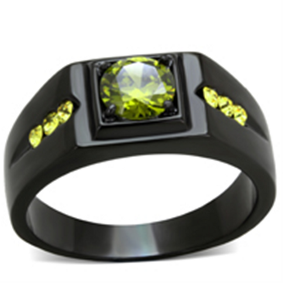 Mens 1 Ct Olivine Green Simulated Diamond Stainless Steel Black Ion Plated Ring Image 1