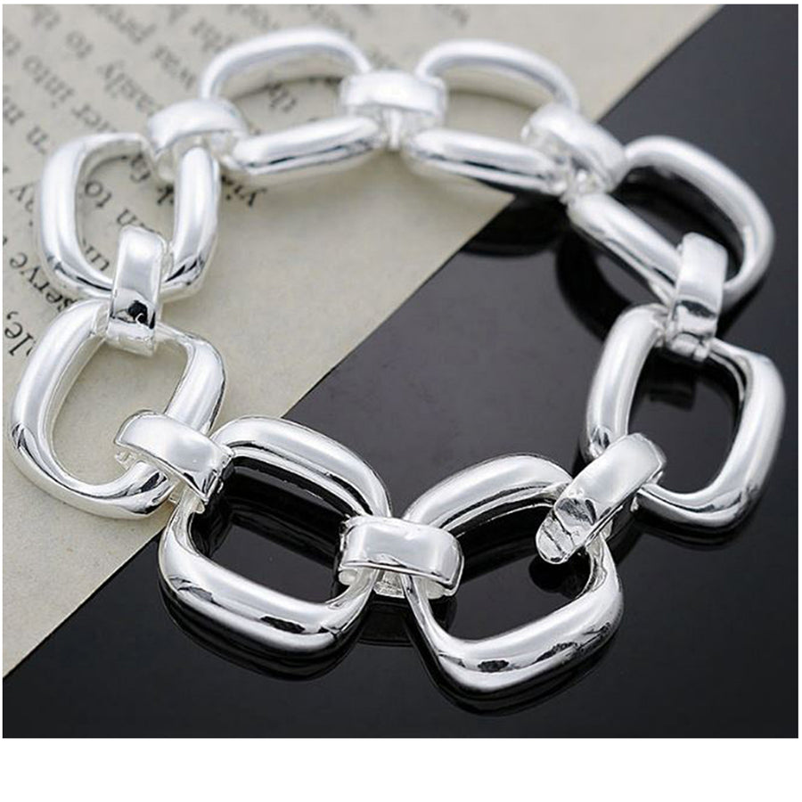925 Silver Grid Link Bracelet for Women Image 1