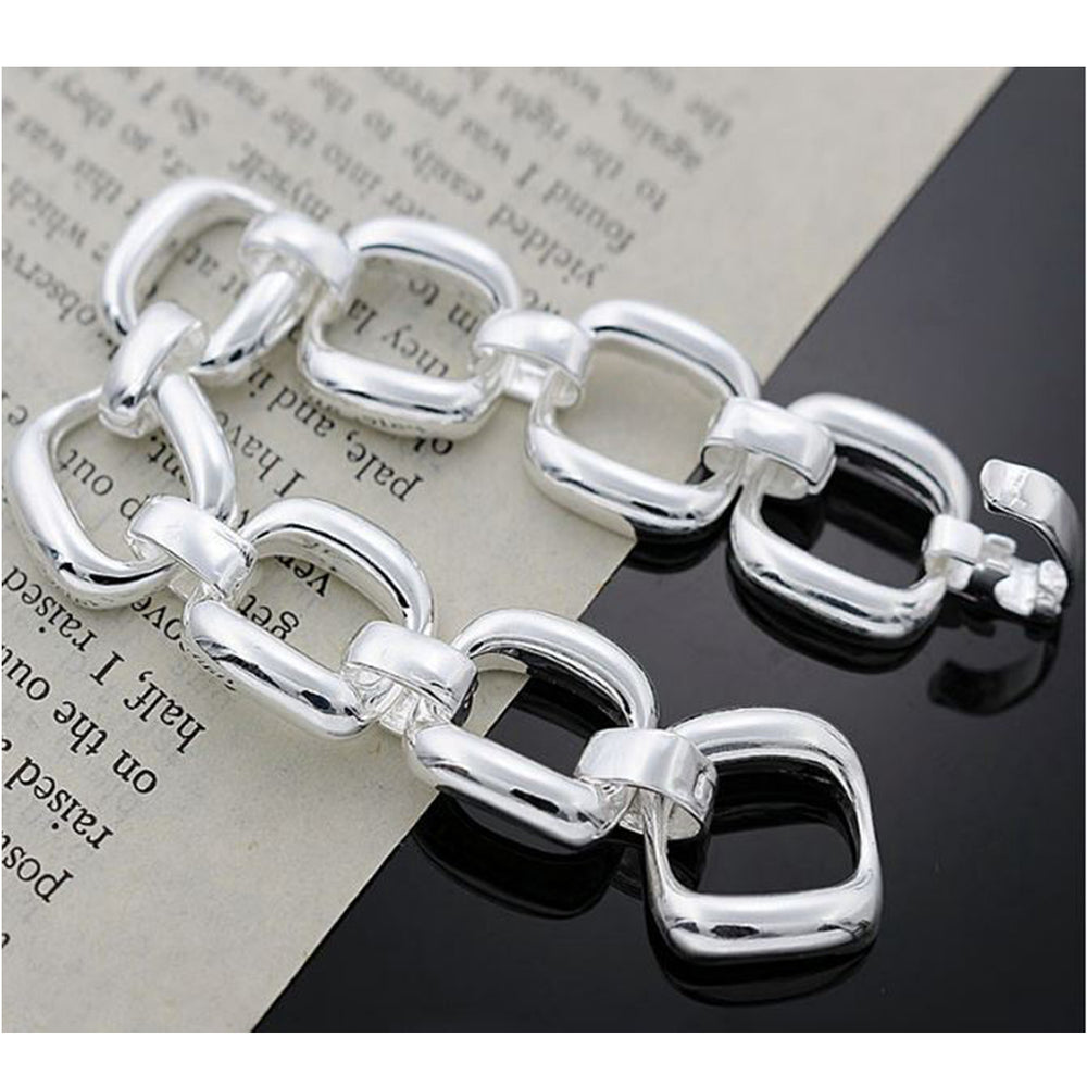 925 Silver Grid Link Bracelet for Women Image 2