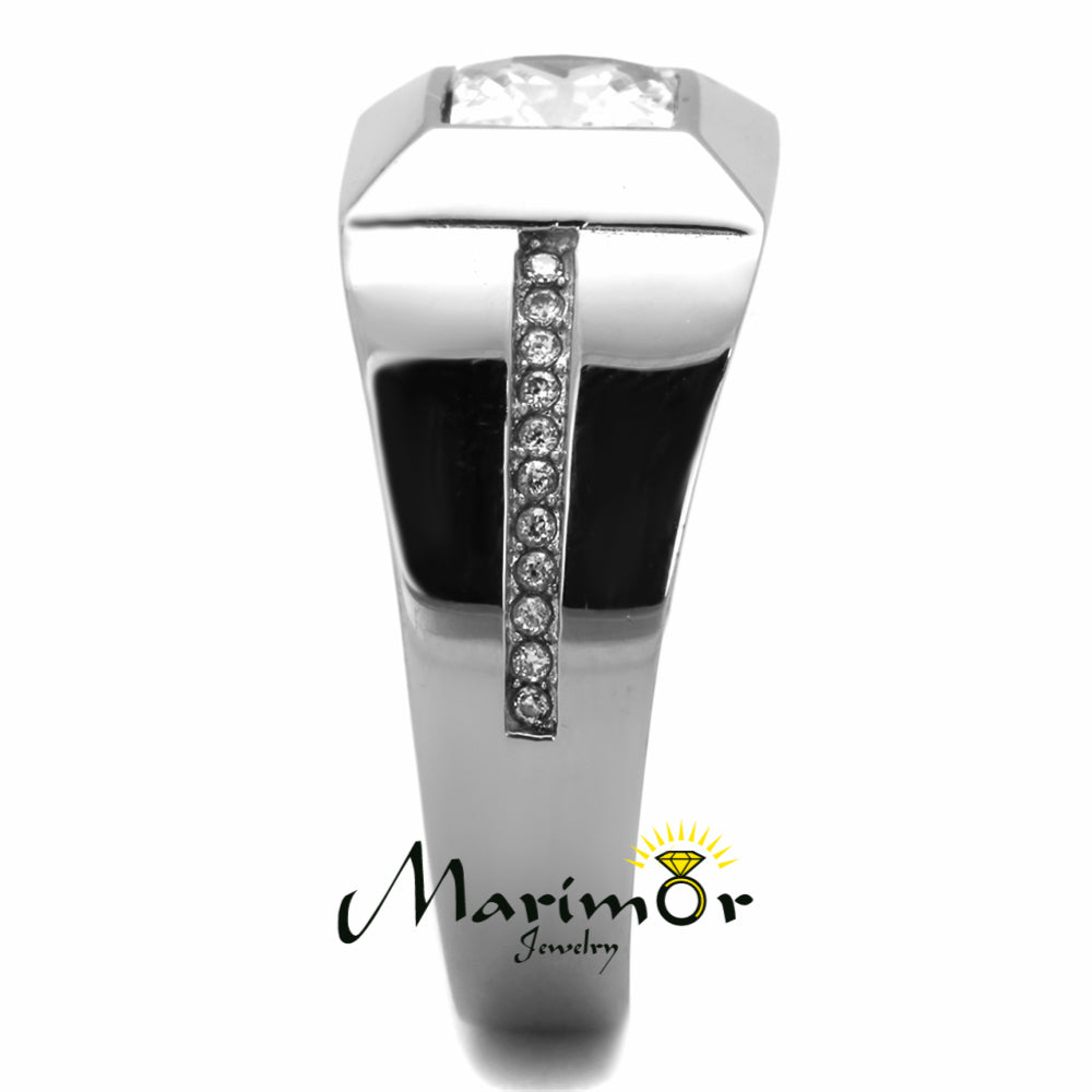 Mens High Polished .95 Ct CZ Stainless Steel Ring Sizes 8-13 Image 2