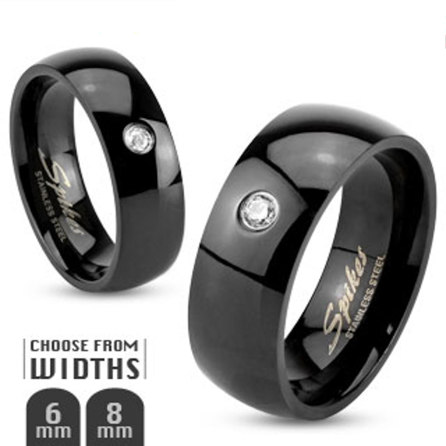 Stainless Steel 316L Black IP Faux Diamond Wedding Band Ring 6mm or 8mm Sz 5-14 Image 1