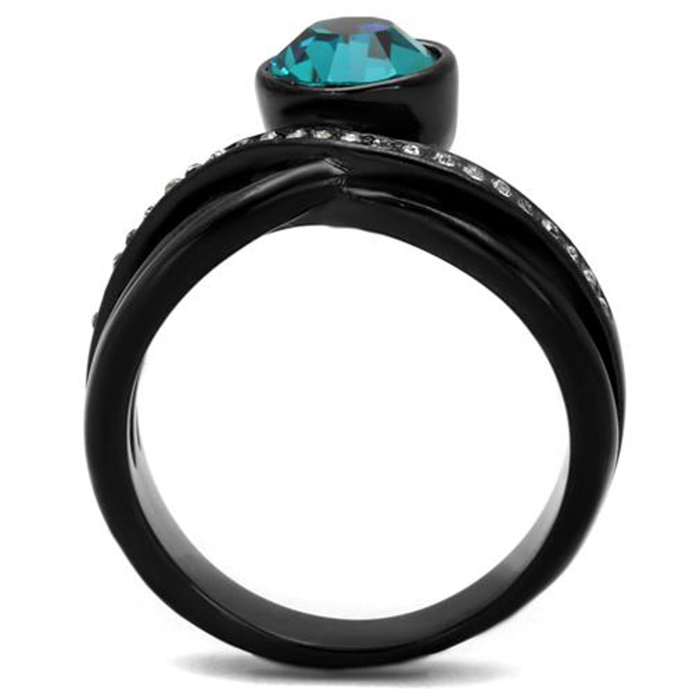 Womens 2.1 Ct Blue Zircon Crystal Black Stainless Steel Engagement Ring Sz 5-10 Image 2
