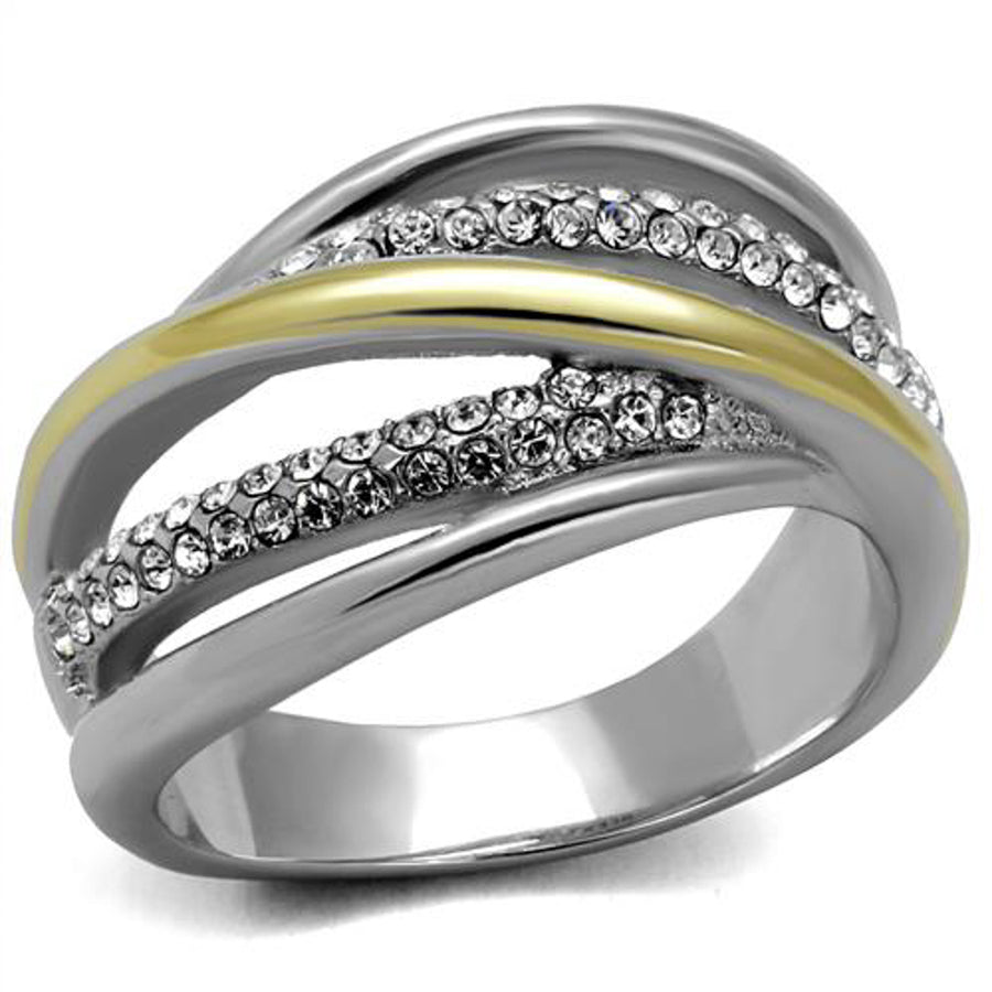 Stainless Steel Womens Two Toned 14k Gold Plated Micro Pave Crystal Fashion Ring Image 1