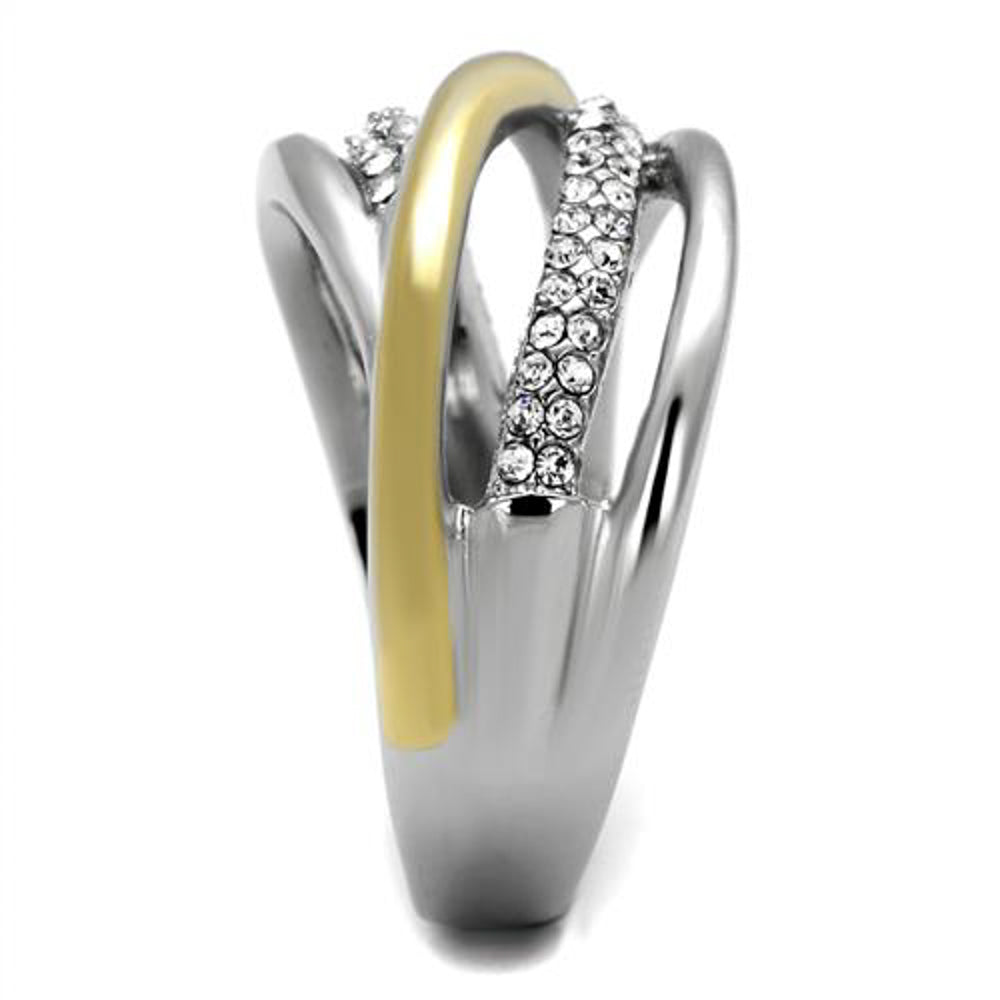 Stainless Steel Womens Two Toned 14k Gold Plated Micro Pave Crystal Fashion Ring Image 2