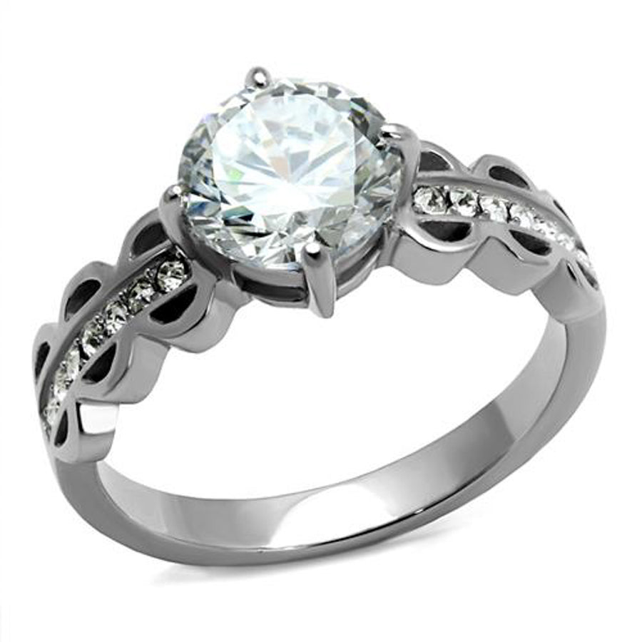 Stainless Steel 2.11 Ct Round Cut Zirconia Engagement Ring Womens Size 5-10 Image 1