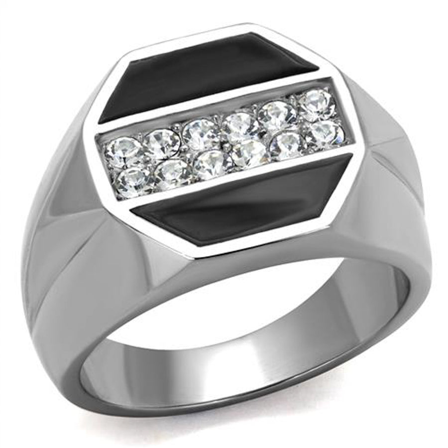 Mens Round Cut Simulated Diamond Crystal Stainless Steel and Epoxy Ring Sz 8-13 Image 1