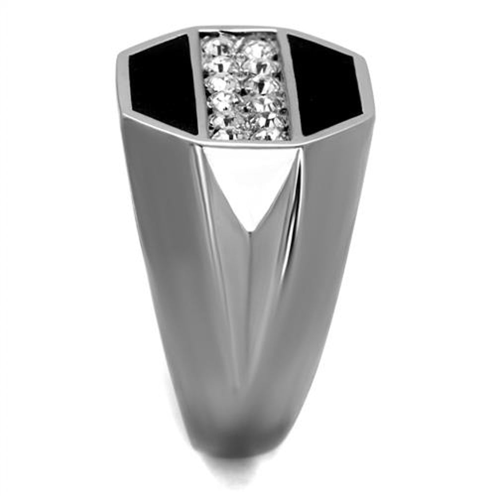 Mens Round Cut Simulated Diamond Crystal Stainless Steel and Epoxy Ring Sz 8-13 Image 2