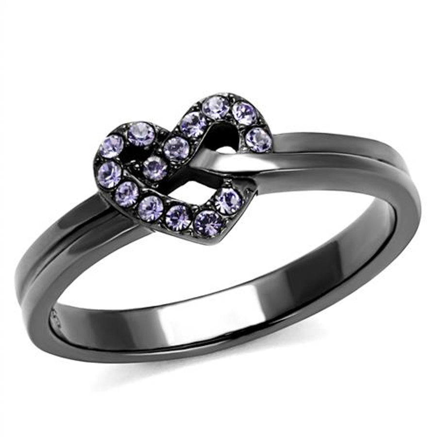 Light Black Stainless Steel and Light Amethyst Crystal Fashion Ring Womens Sz 5-10 Image 1