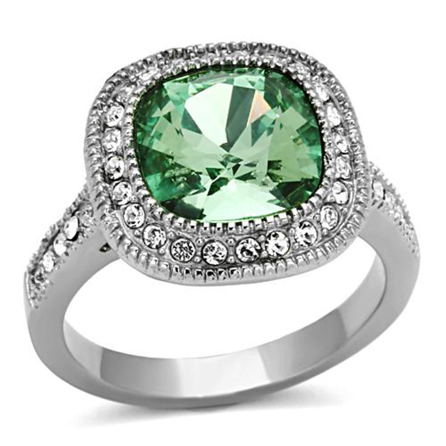 4 Ct Emerald Color Cushion Cut Cz Stainless Steel Halo Engagement Ring Size 5-10 Image 1