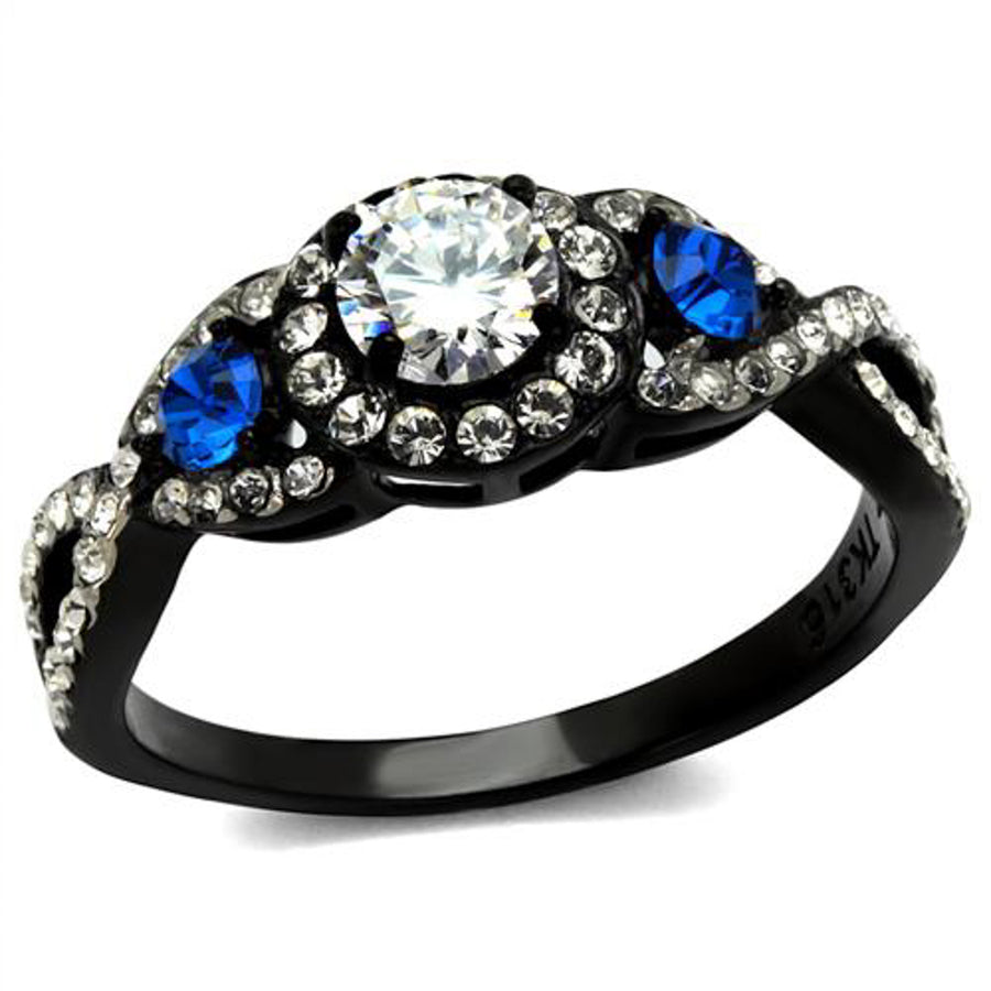 1.26 Ct Clear and Blue Cz Halo Stainless Steel Black Engagement Ring Womens 5-10 Image 1