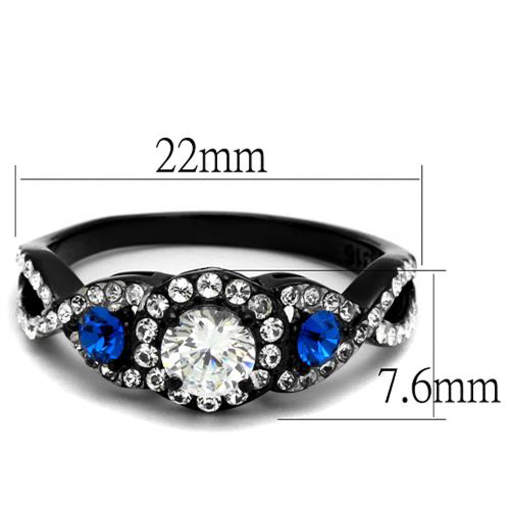 1.26 Ct Clear and Blue Cz Halo Stainless Steel Black Engagement Ring Womens 5-10 Image 2