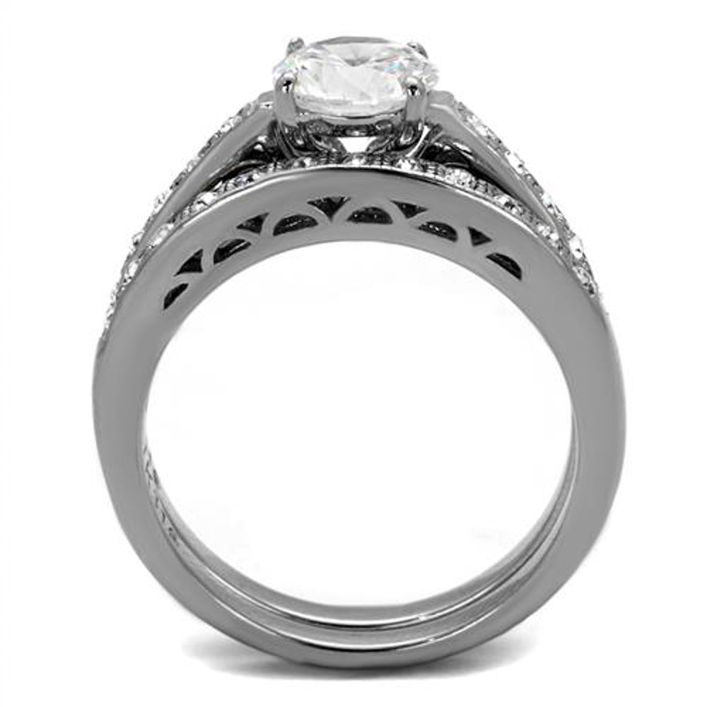 1.39 Ct Round Cut Aaa Cz Stainless Steel Wedding Band Ring Set Womens Size 5-10 Image 3