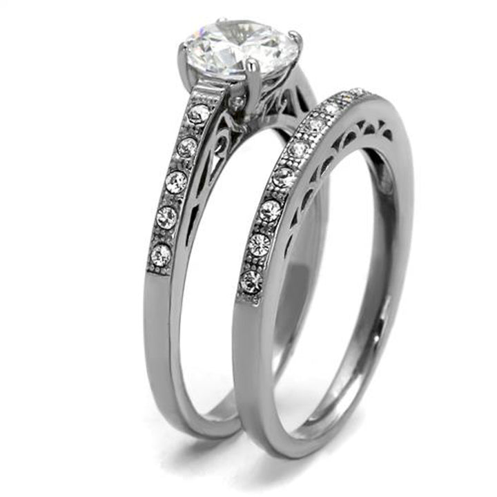 1.39 Ct Round Cut Aaa Cz Stainless Steel Wedding Band Ring Set Womens Size 5-10 Image 4