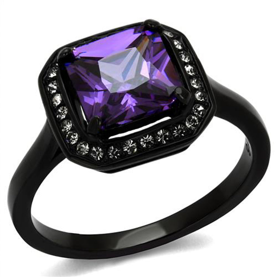 Princess Cut Amethyst Cz Black Stainless Steel Fashion Ring Womens Size 5-10 Image 1