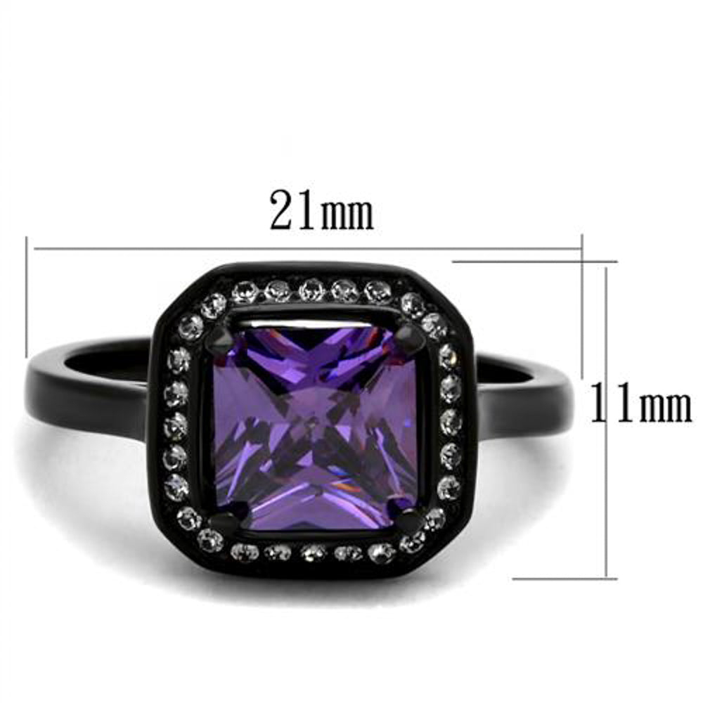 Princess Cut Amethyst Cz Black Stainless Steel Fashion Ring Womens Size 5-10 Image 2
