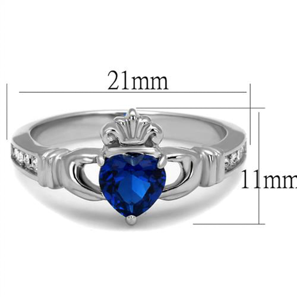 Heart Shape London Blue Cz Stainless Steel Irish Claddagh Ring Womens Size 5-10 Image 2