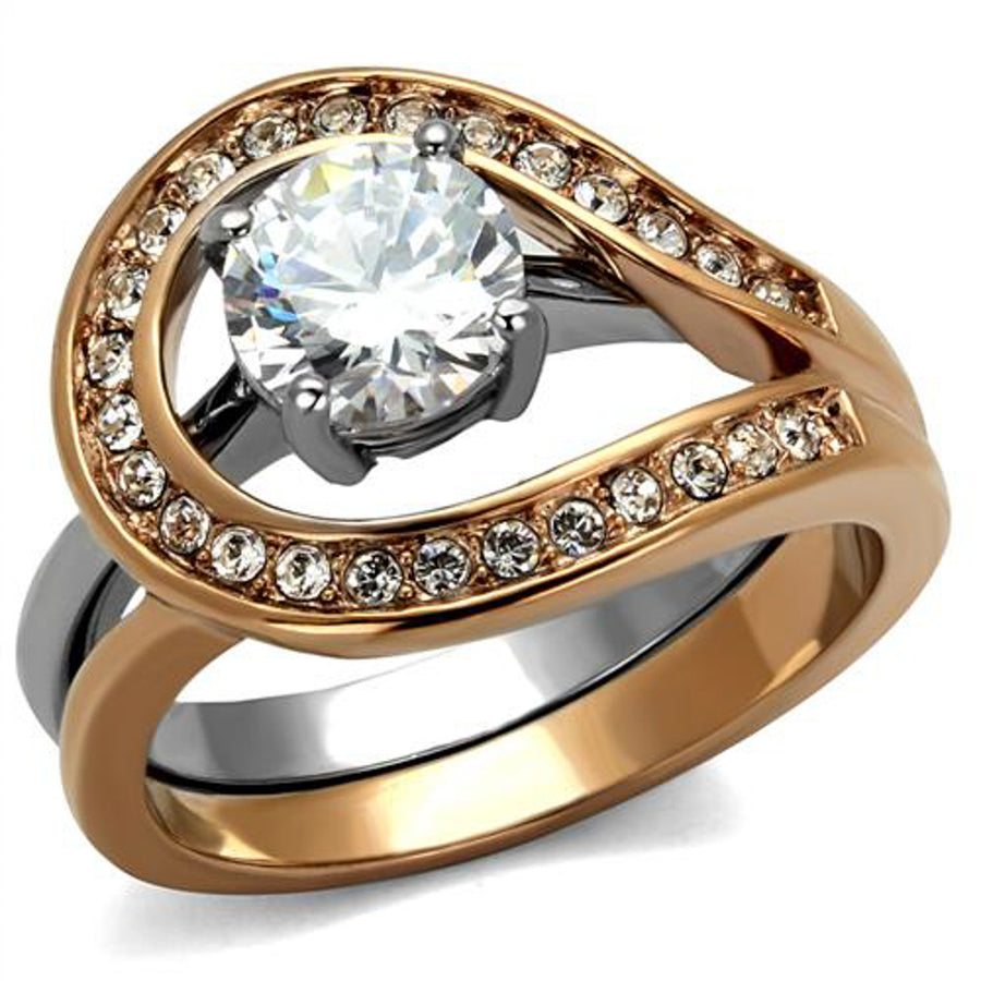 1.6 Ct Cz Rose Gold I.P. Stainless Steel 2 Piece Wedding Ring Set Womens Sz 5-10 Image 1