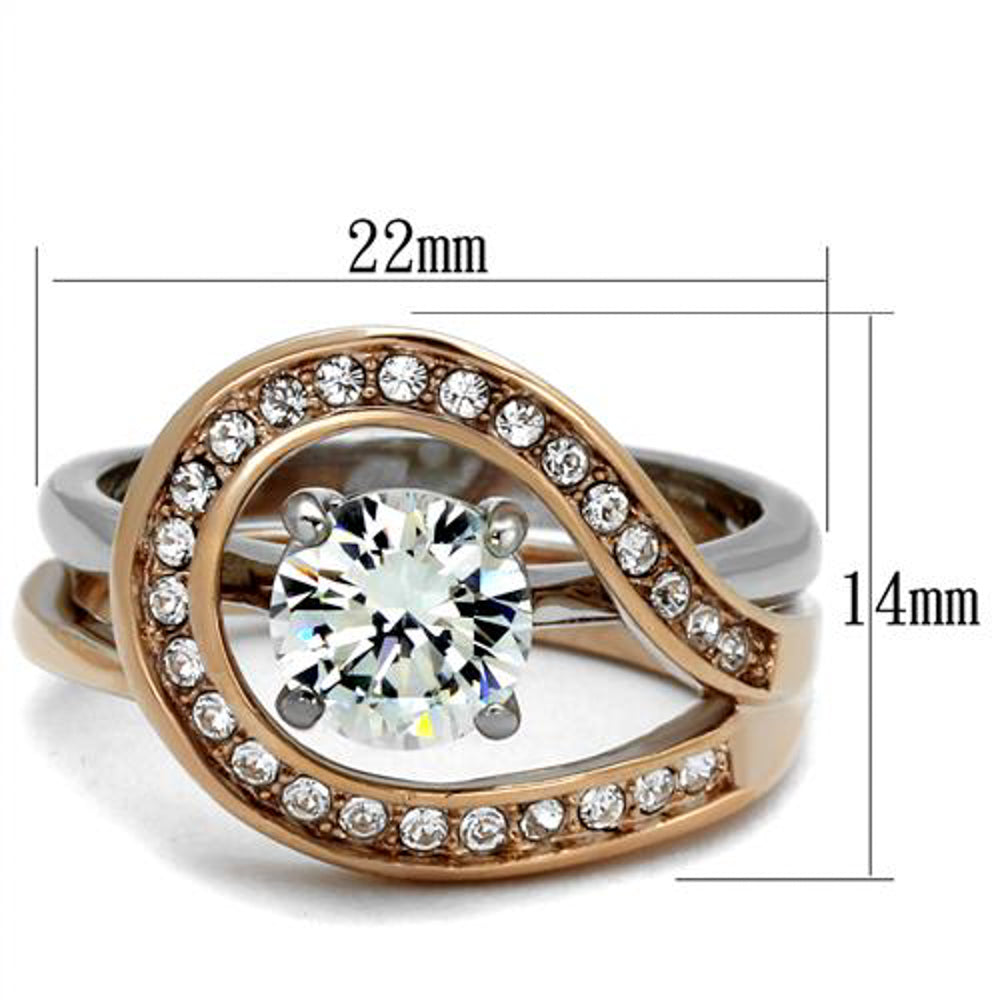 1.6 Ct Cz Rose Gold I.P. Stainless Steel 2 Piece Wedding Ring Set Womens Sz 5-10 Image 2