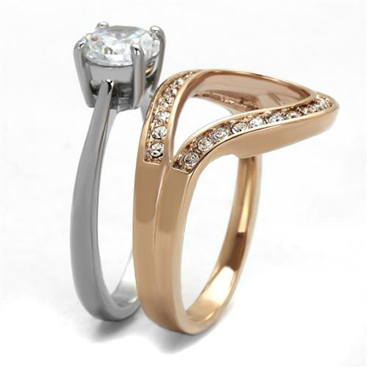 1.6 Ct Cz Rose Gold I.P. Stainless Steel 2 Piece Wedding Ring Set Womens Sz 5-10 Image 4