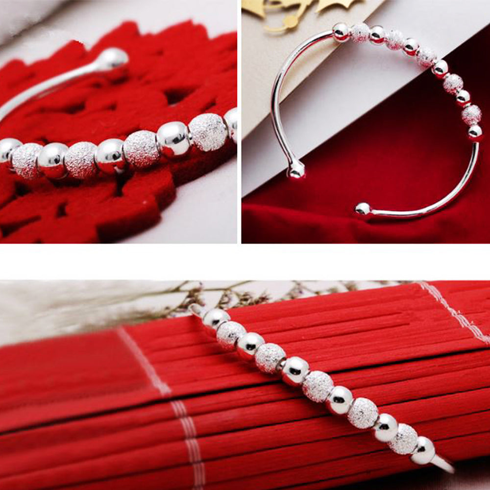 S925 sterling silver polished beads bangle Image 2