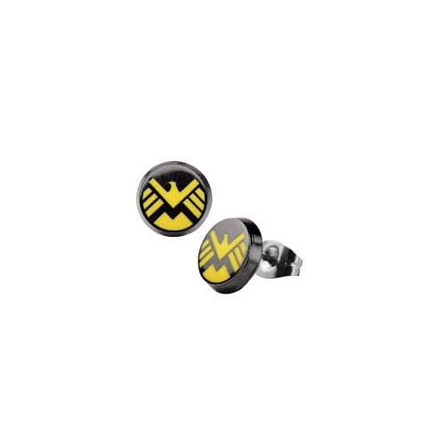 Earrings Avengers Shield Petite Stainless Steel Post Stud Earrings Avengers Yellow and Black superhero Collection Image 1