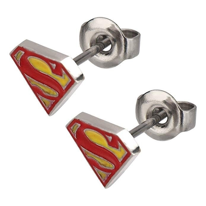 Earrings Superman Red and Yellow Shield Stud Earrings Superhero Collection Jewelry Super man Image 1