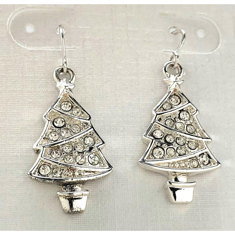 Christmas Tree Earrings Sparkling Crystal Holiday Silver Crystals Drop Dangle Earrings Christmas Gift Party Jewelry Image 1