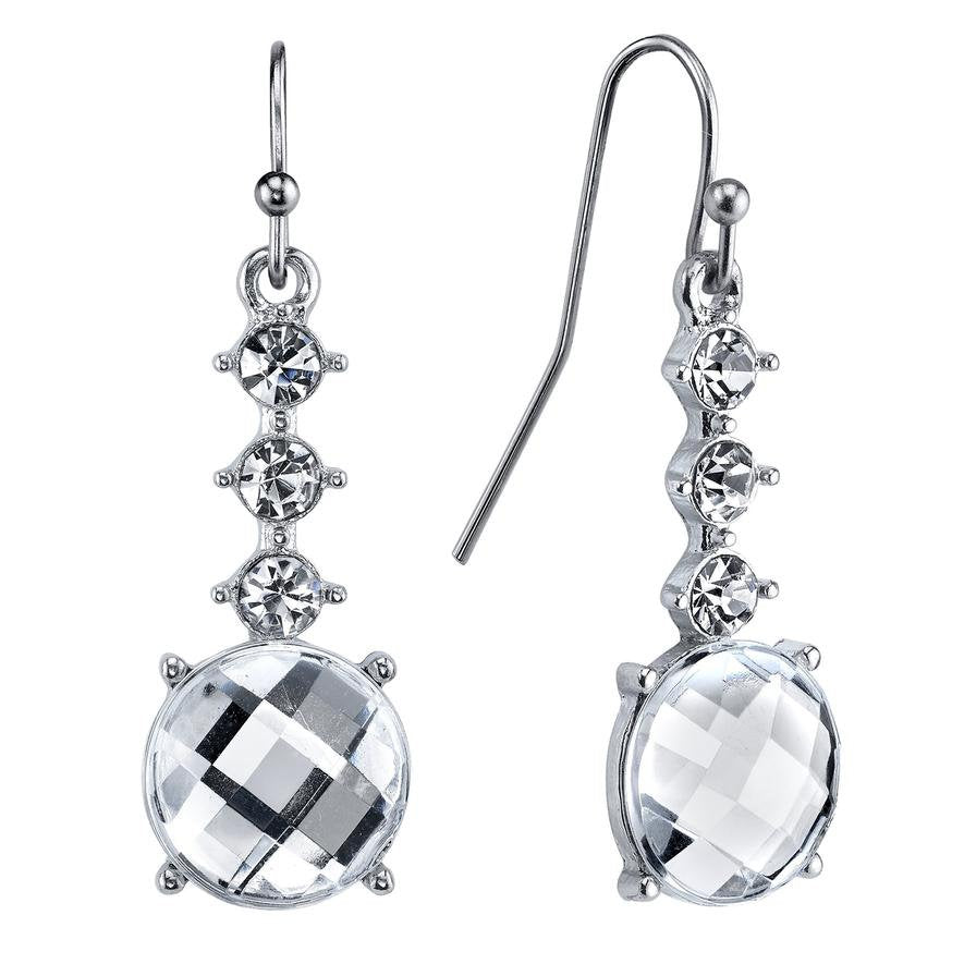 Silver Crystal Drop  Earrings Dangle Gem Round Faceted Stone Jewelry Silk Road Collection Image 1
