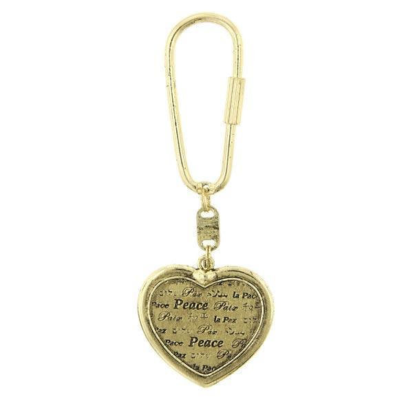 Heart Peace on Earth Key Ring with Chain Gold Heart Peace Christmas Gift Key Fob Image 1