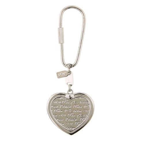 Heart Peace on Earth Key Ring with Chain Silver Heart Peace Christmas Gift Key Fob Image 1
