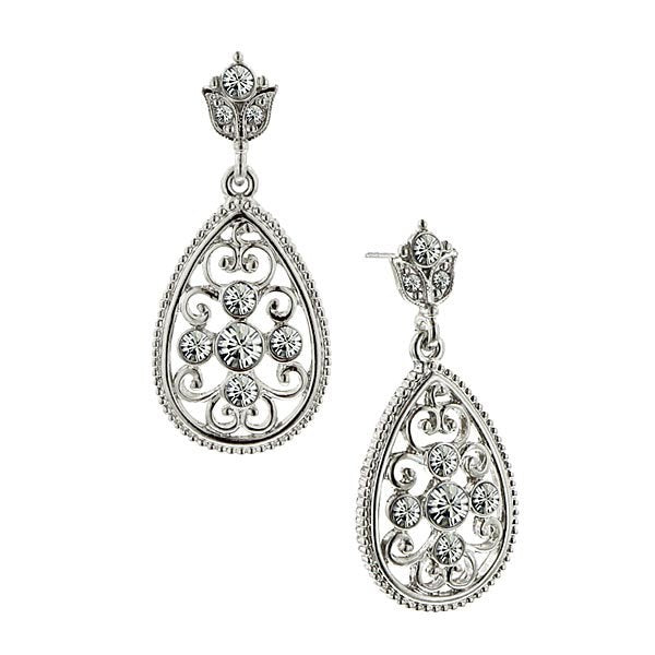 Victorian Sparkle Teardrop Crystal Filigree Drop Earrings Silk Road Jewelry Image 1
