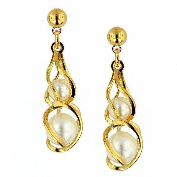 Vintage Pearl Elegance Earrings Gold Tone Stud Earrings Holiday Silk Road Jewelry Image 1