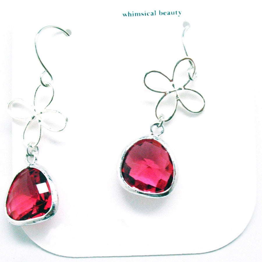 French Rose Pink Earrings Silver Flower Drop Earrings Silk Road Jewelry Image 1