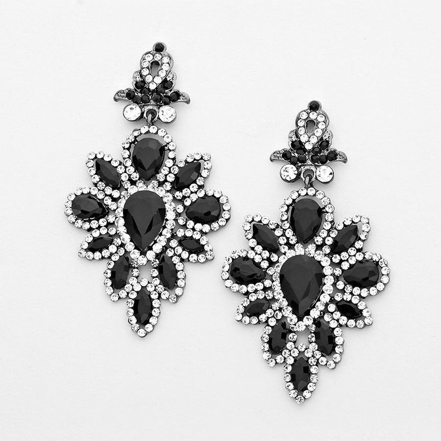 Statement Crystal Black Onyx Color Earrings Teardrop Earrings Large Drop Dangle Holiday Party Silk Road Jewelry Image 1