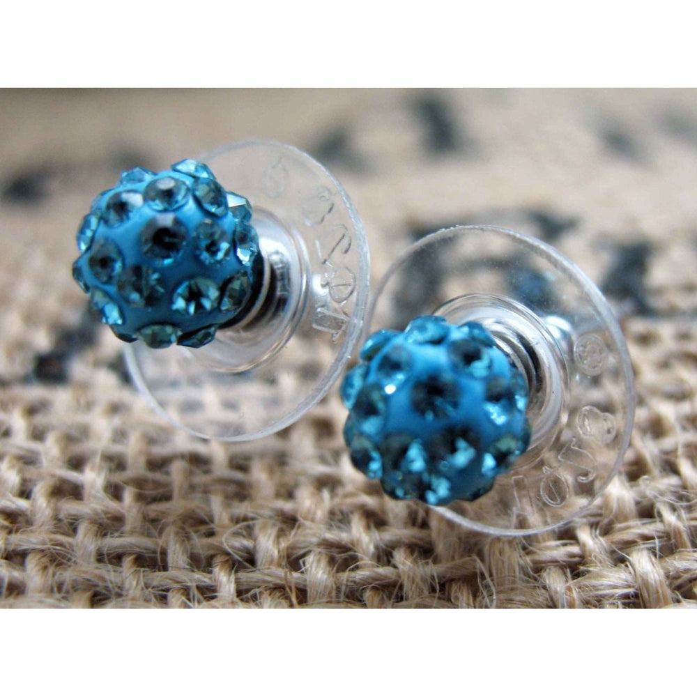 Petite Sparkling Ball Stud Earrings Gold Blue or White Crystals Avaliable Silk Road Collection Jewelry Image 2