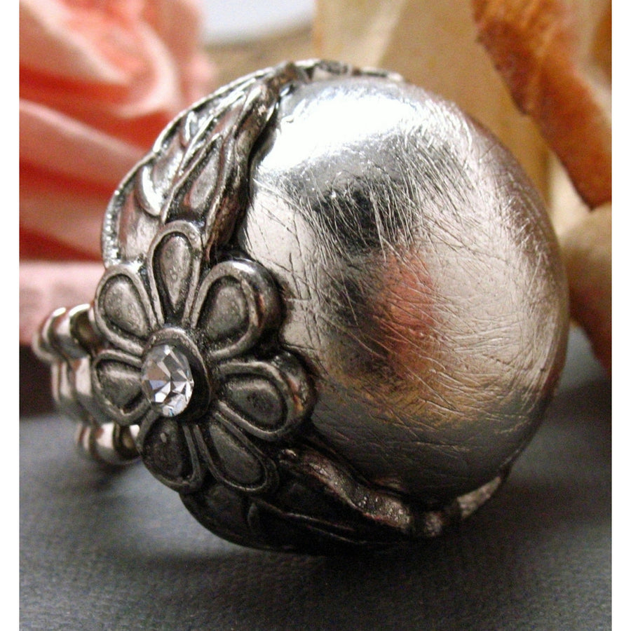 Classic Silver Bloom Stretch Ring Sparkling Silver Toned Blooming Tiny Blossom Crystals Ring Image 1