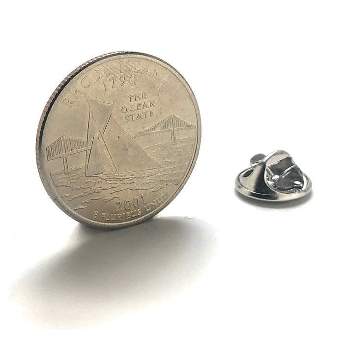 Enamel Pin Rhode Island State Quarter Enamel Coin Lapel Pin Tie Tack Travel Souvenir Coin Keepsakes Cool Fun Sail Boat Image 1