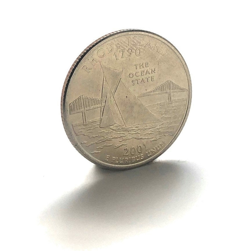 Enamel Pin Rhode Island State Quarter Enamel Coin Lapel Pin Tie Tack Travel Souvenir Coin Keepsakes Cool Fun Sail Boat Image 2