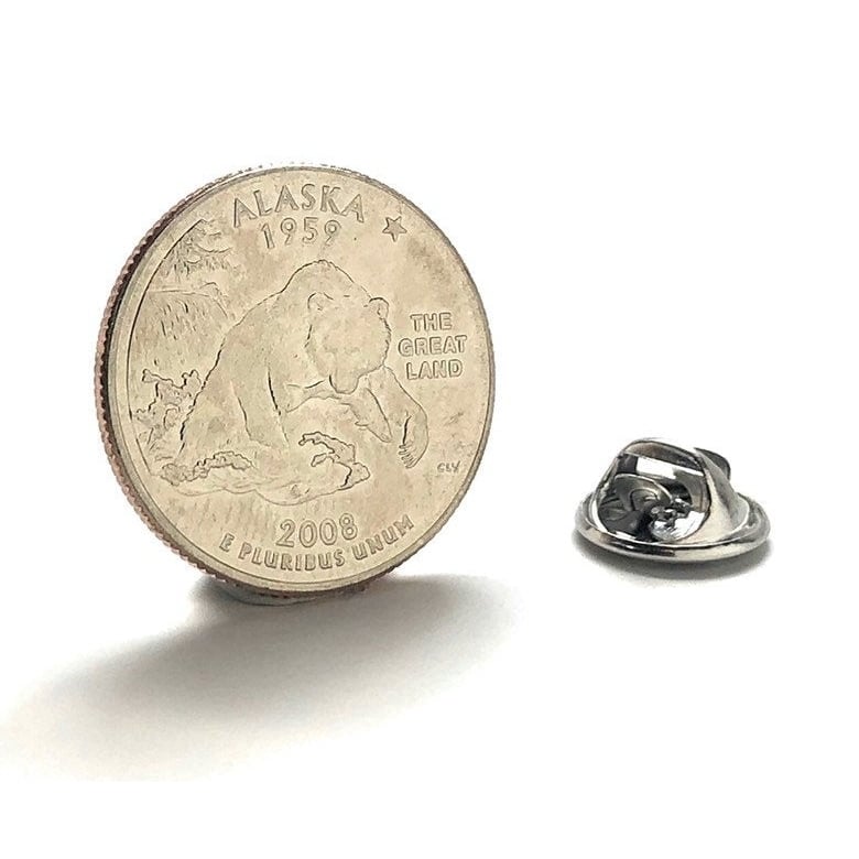 Lapel Pin Alaska State Quarter Uncirculated Enamel Coin Lapel Pin Tie Tack Travel Souvenir Coins Keepsakes Cool Fun Image 1