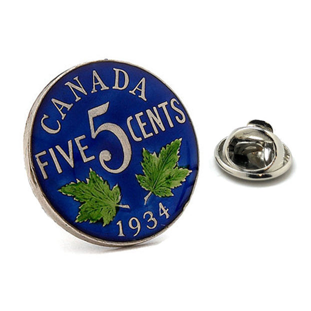 Enamel Pin Canada 5 Cent Enamel Coin Lapel Pin Tie Tack Collector Pin Royal Common Wealth Blue Travel Souvenir Hand Image 1