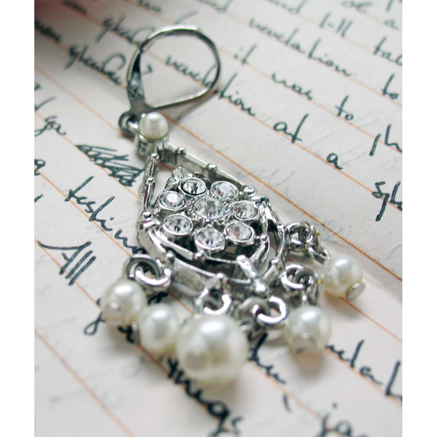 For My Darling Earrings Crystal and Pearl Chandelier Pearl Drop Silver Toned Earrings Silk Road Jewelry Image 1