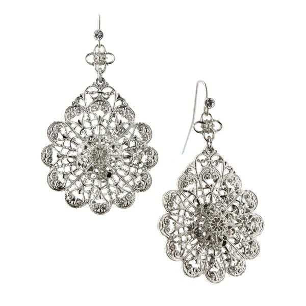 Estate Zarina Silver Tone Petals Drop Earrings Downton Abbey Jewelry Image 1